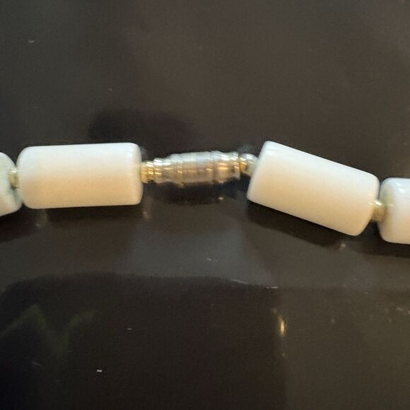 Long Funky Vintage White and Gold Necklace Tubes Beads Screw Closure 28” - Picture 3 of 5
